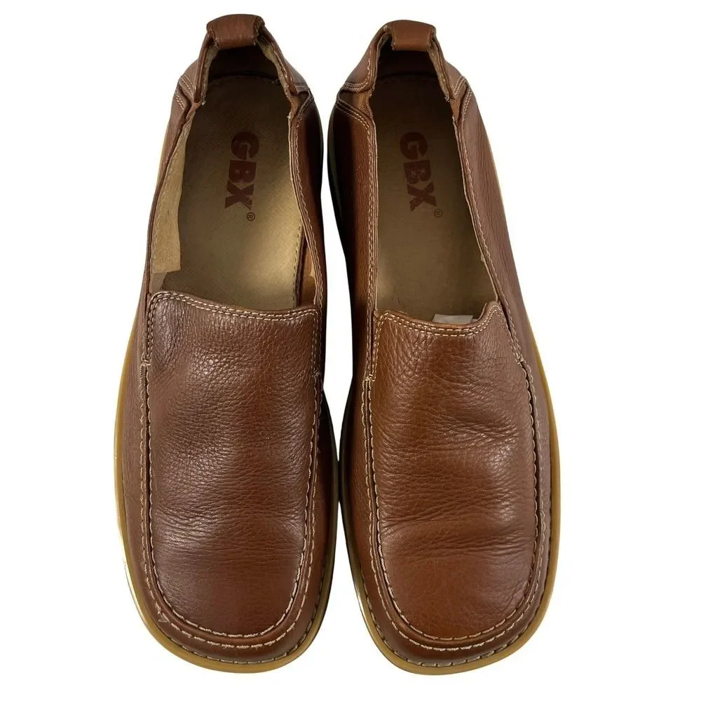 GBX Men's Brown Leather Square Toe Slip On Loafer Shoes Size 9 1/2 M